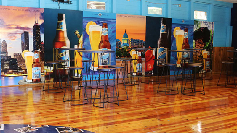 Bar tables and stools inside bar